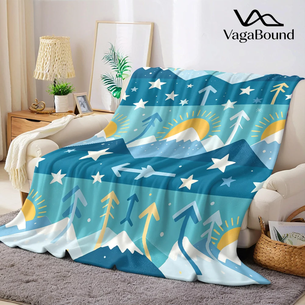 Sunny Mountain Peaks Flannel Blanket Warm Soft Halloween Christmas All-Season Couch Decorative Cozy Warm Gift
