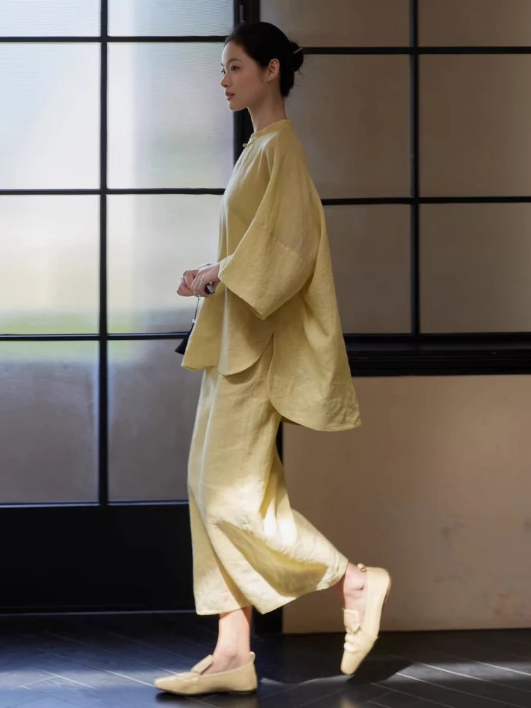 

Minimalist temperament loose solid two-piece set women's spring new irregular hem design sense pullover top+wide leg pants