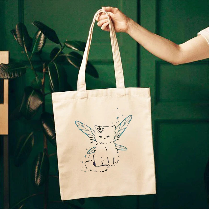 Kawaii Cartoonfairy Kat Bagage Tassen Harajuku Vintage Esthetiek Canvas Tas Dames Schoudertassen Bolsas De Tela Tote