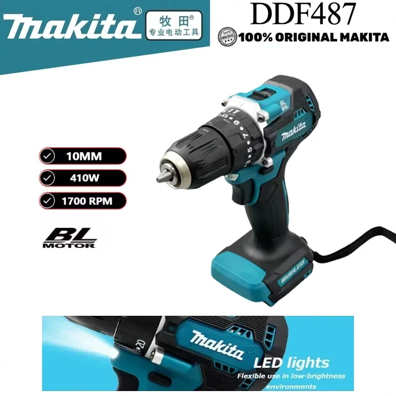 

Makita 18V DDF487 Screwdriver Cordless Percussion Drill Electric Variable Speed Brushless Motor Impact Power Tools Power Drill