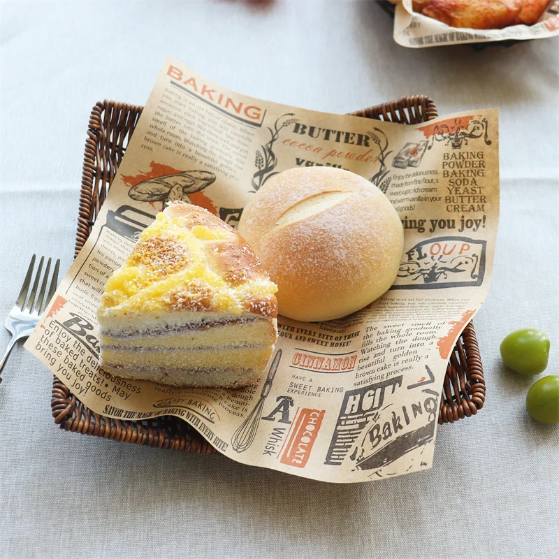 

25 Silicone Oil Paper Baking Greaseproof Paper Brown White Natural Food Grade Retro Newspaper Style Pad Wax Paper Baking Wrapper