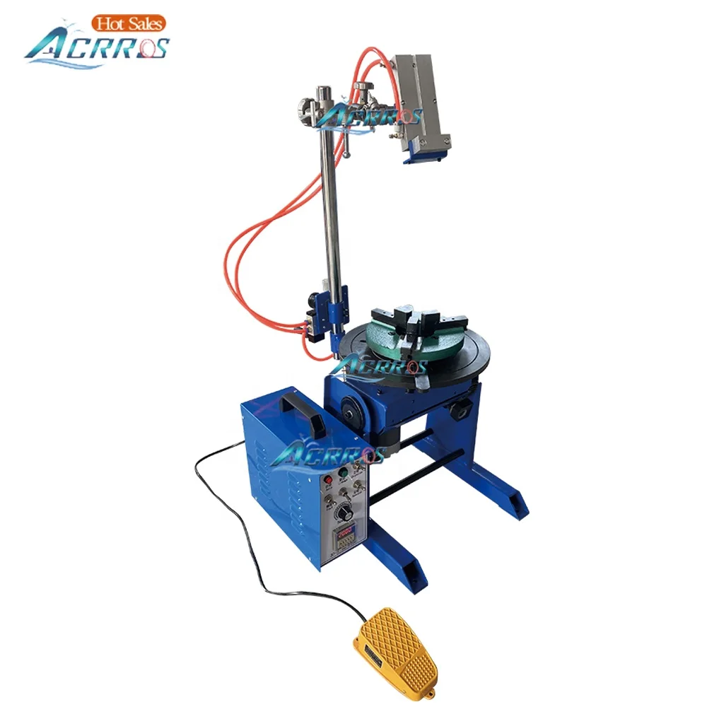 Through Hole 65mm Capacity 30kg PLC Horizontal Welding Positioner with Chuck 200mm and Pneumatic Torch Holder
