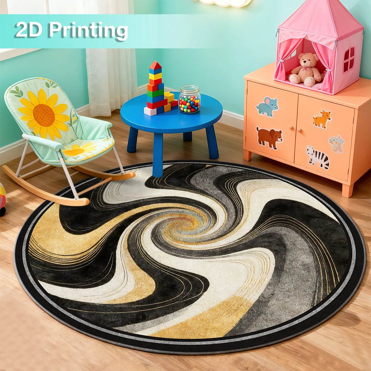 Vintage Luxe Metallic Graphic Washable Carpet Durable Entrance Rug For Coffee Shop Office Supermarket Store Display