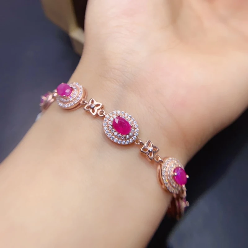 

Natural Ruby Bracelet for women silver 925 jewelry luxury gem stones 18k gold plated free shiping items