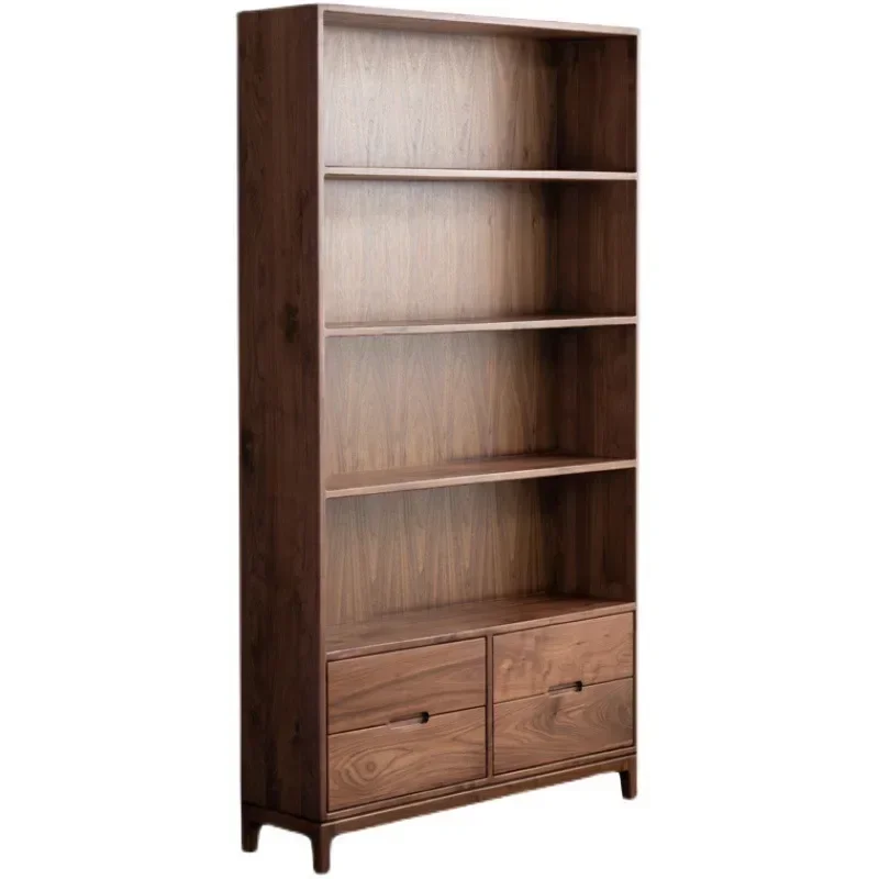 

North American black walnut Nordic all solid wood log integrated wall bookcase light luxury simple bookshelf locker furniture