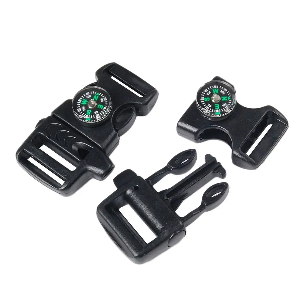 5PCS 14mm Side Release Compass Whistle Buckle Curved Emergency Survival Whistle Buckle Paracord 550 Paracord Bracelet Strap Part