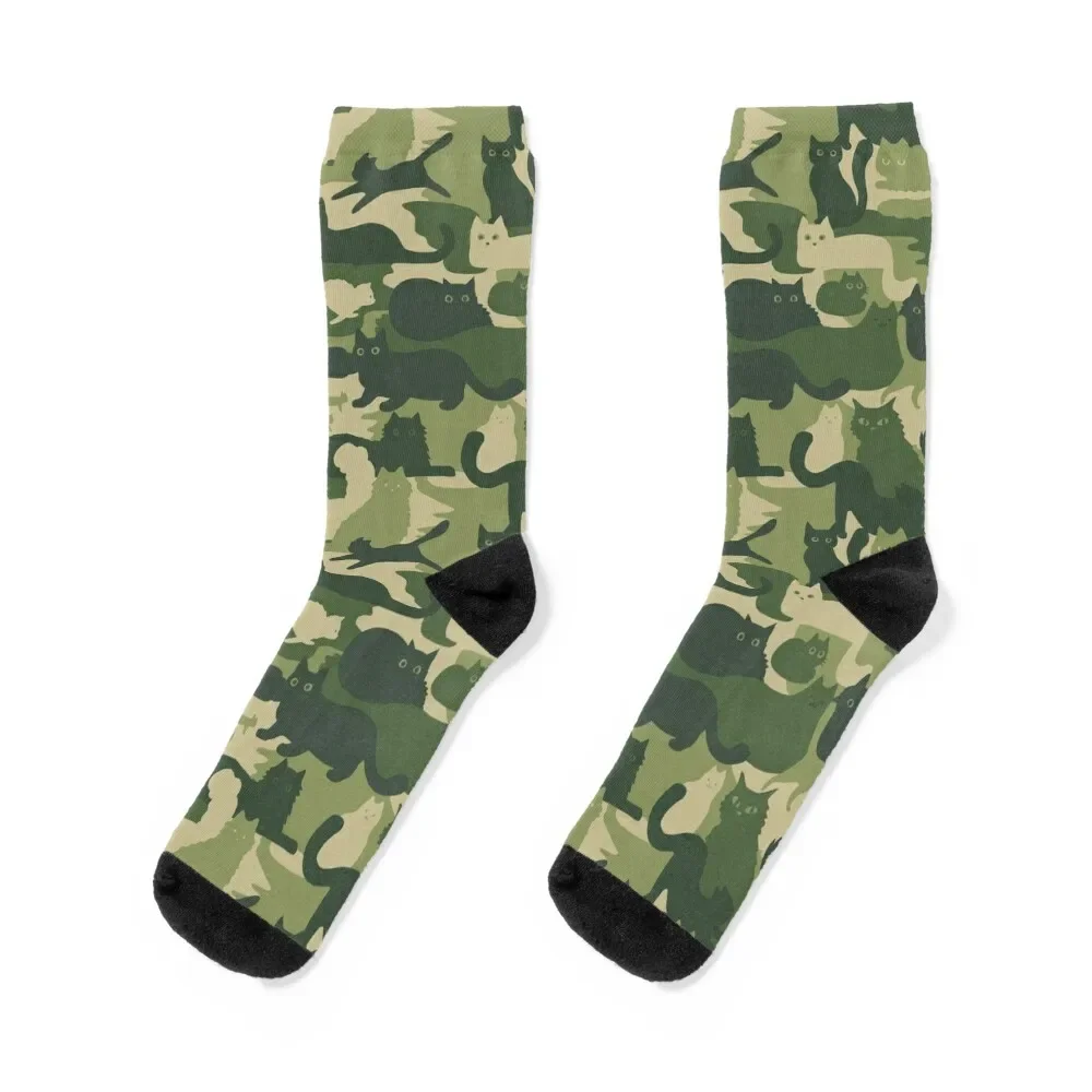 

Camouflage Pattern with Cats Green Cat Camo Socks luxury sports stockings Hiking boots Designer Man Socks Women's