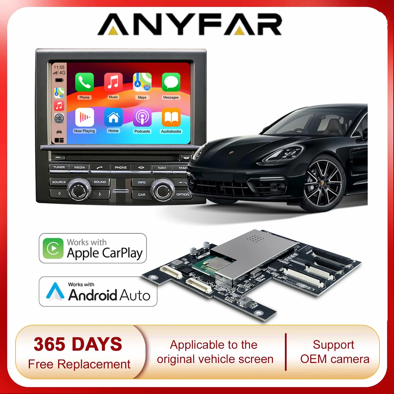 ANYFAR CarPlay sans fil Android Auto pour Panamera Cayenne Macan Cayma 911 918 PCM 3.1 compatible avec Mirror Link AirPlay Caméra