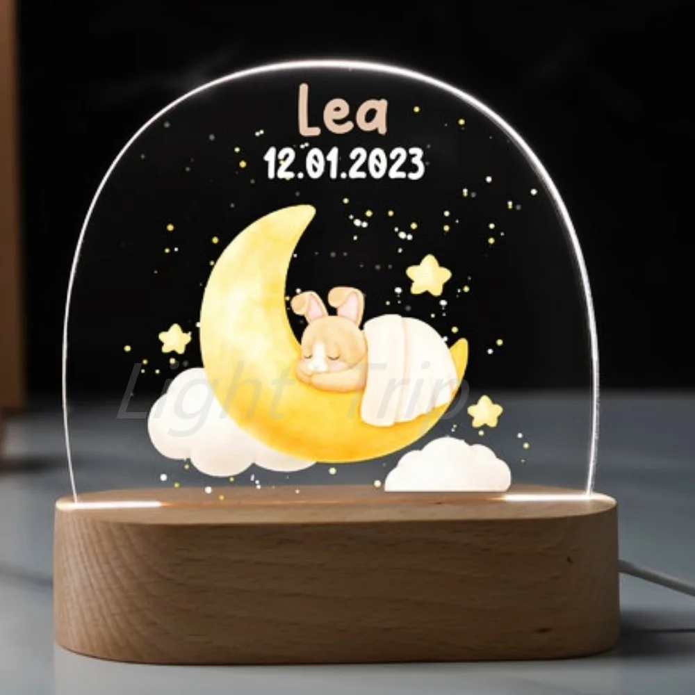 Imagem -06 - Nightlight Usb Personalizado com Nome Personalizado Lâmpada Acrílica Animal Design Bebê Crianças Quarto Decoração de Casa Aniversário Presente de Aniversário