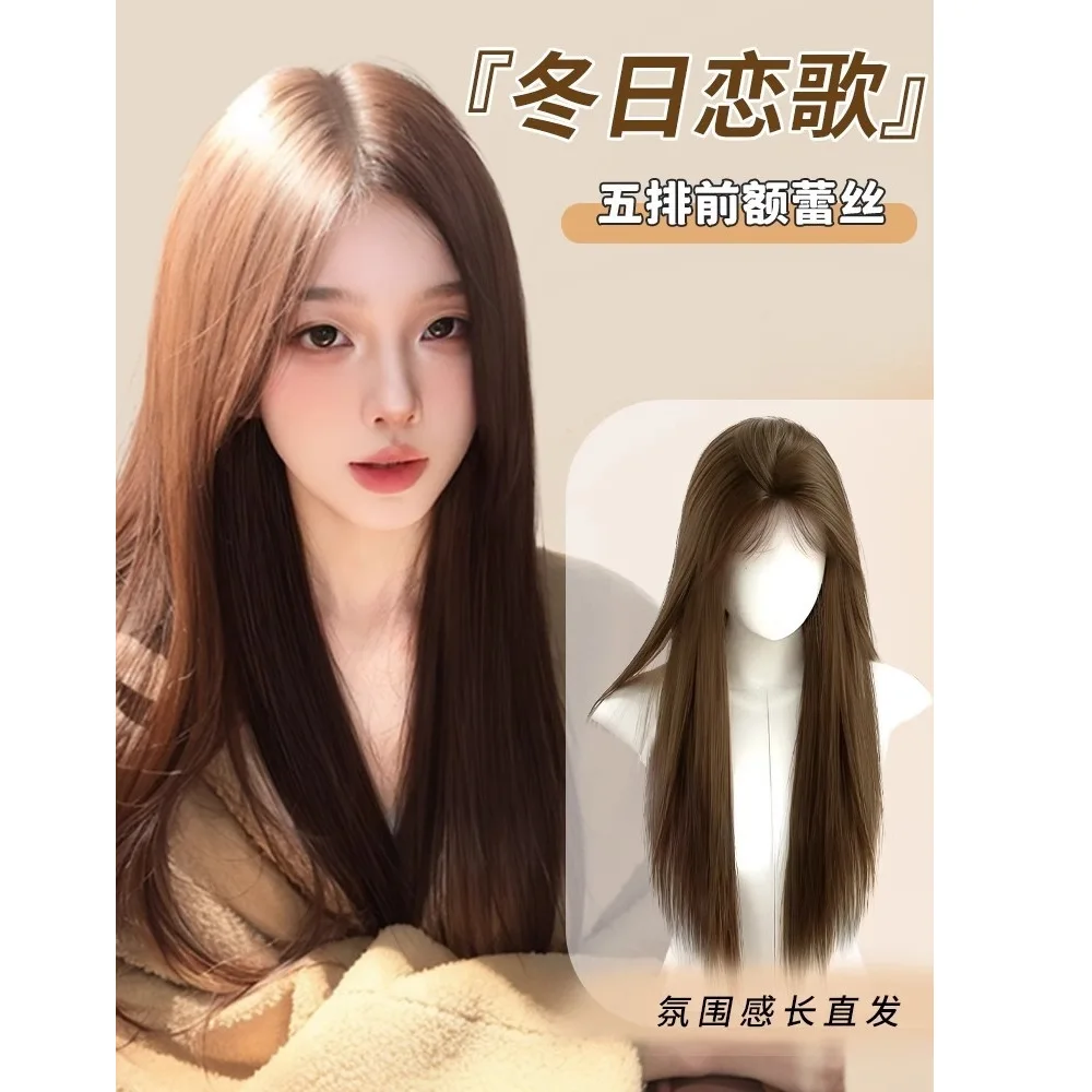 Long Straight Synthetic Wig for Women Natural Middle Part Lace Front Invisible Hair Stylish Cosplay Party Full Wig
