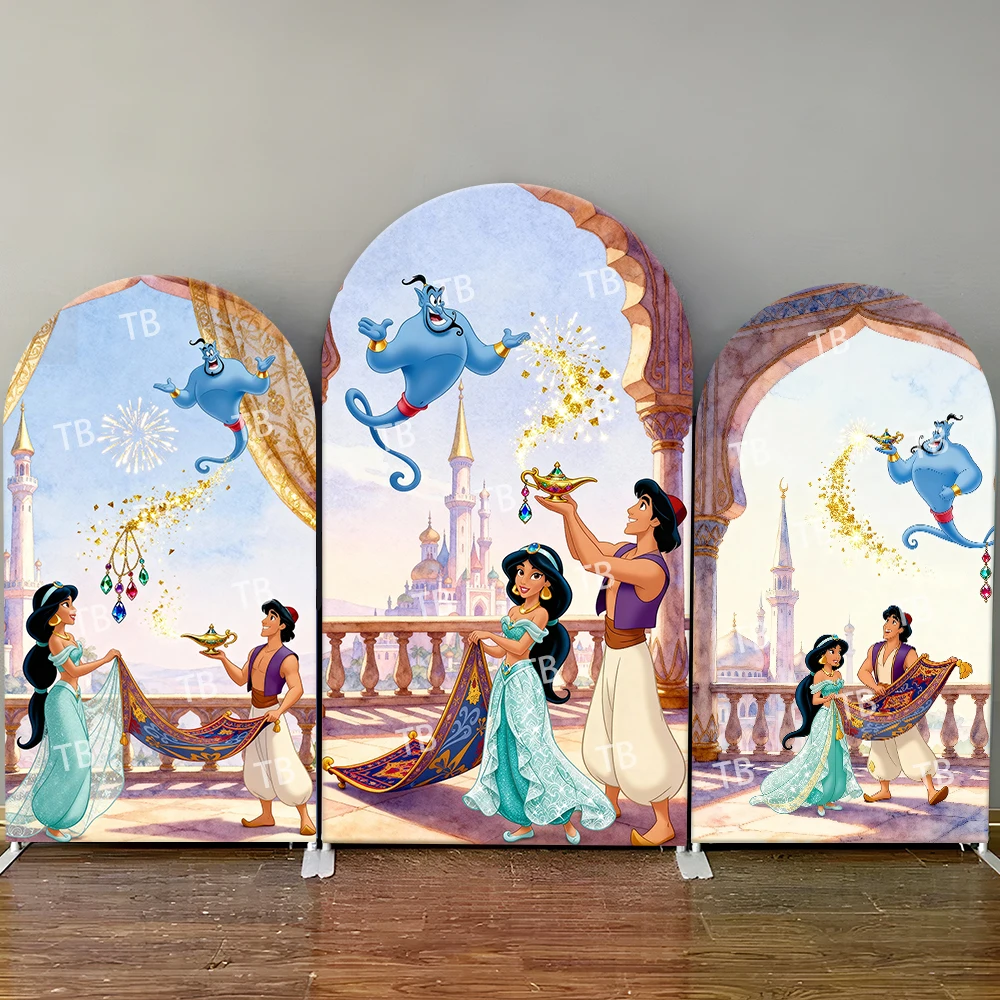 

Aladdin & Jasmine Arch Backdrop Cover Genie Magic Lamp Carpet Castle Sparkling Photo Booth Props for Parties & Home Decoration