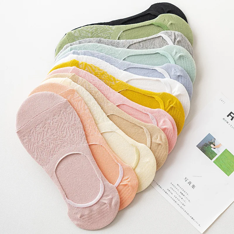 5 Pairs Summer Mesh Womens Thin Breathable Hollow Invisible Socks Silicone Non Slip Socks Candy Colored Female Socks