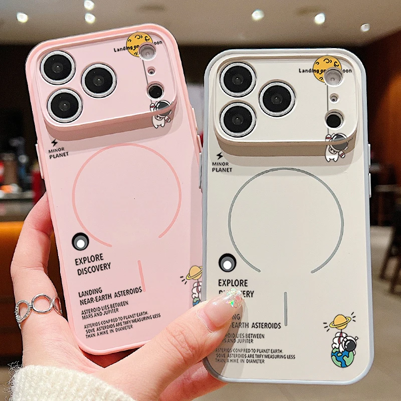 Hanging Astronaut Pattern Case For iPhone 17 Pro Max Magnetic For Magsafe Skin Feeling Cover For iPhone 16 18 Pro Max 15 14 13