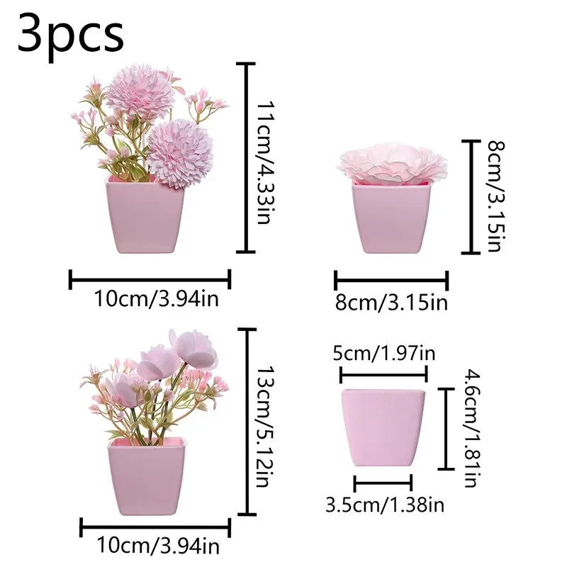 3PCS Simulated Flower Rose Potted Plant, Used Year-Round For Home, Bedroom, Study, Office, Desktop Shelf Decoration