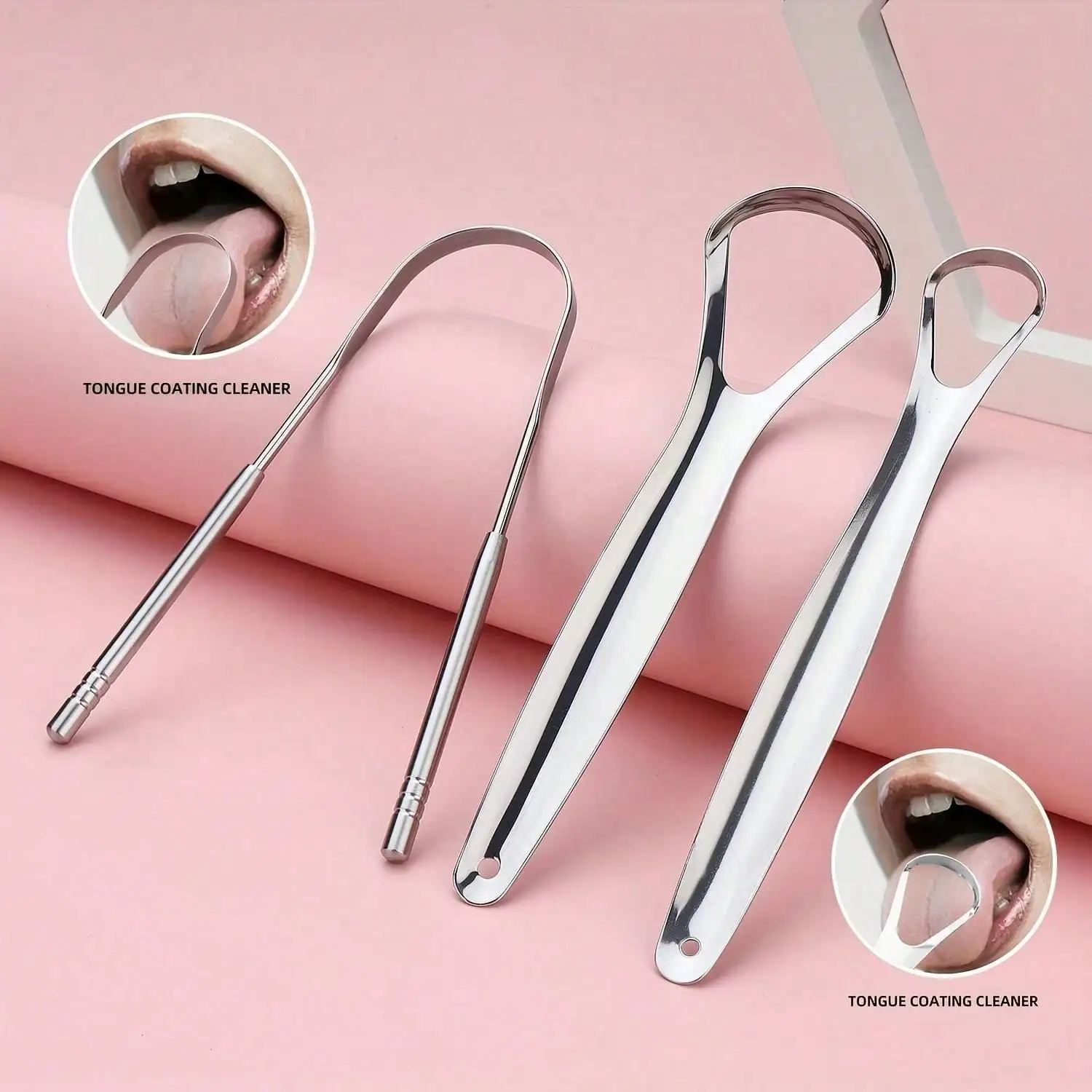 Non-slip Handle Tongue Scraper Portable Single Layer Tongue Scraper Reusable Stainless Steel Oral Mouth Brush Case Tongue Clean