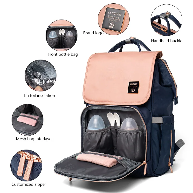 LEQUEEN-Sacos de fraldas multifuncionais para a mamãe, grande capacidade bebê sacos, cuidados com o bebê mudando sacos para a mamãe, mochila