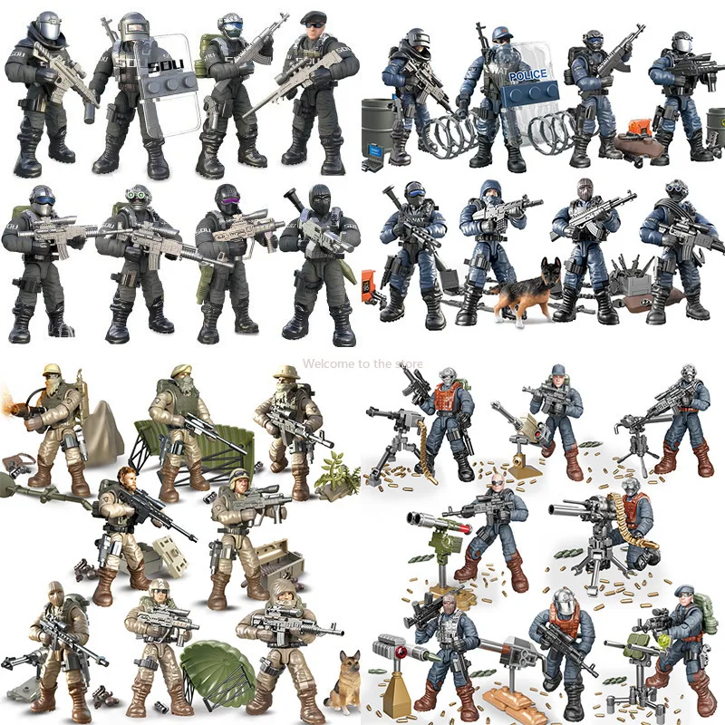 Assembly of small human models with movable joints simulation of human figures building blocks soldiers military weapons toys