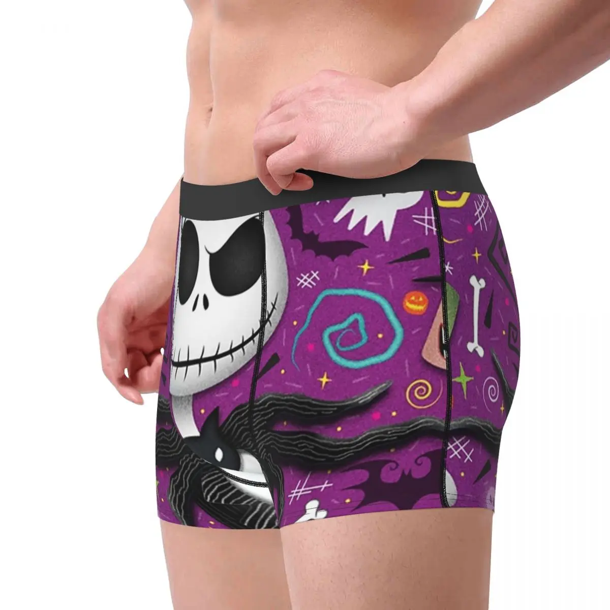 مخصص تيم بيرتون عيد الميلاد فيلم الرعب سراويل بوكسر الرجال طباعة الذكور تمتد هالوين الجمجمة جاك سالي سراويل داخلية ملخصات