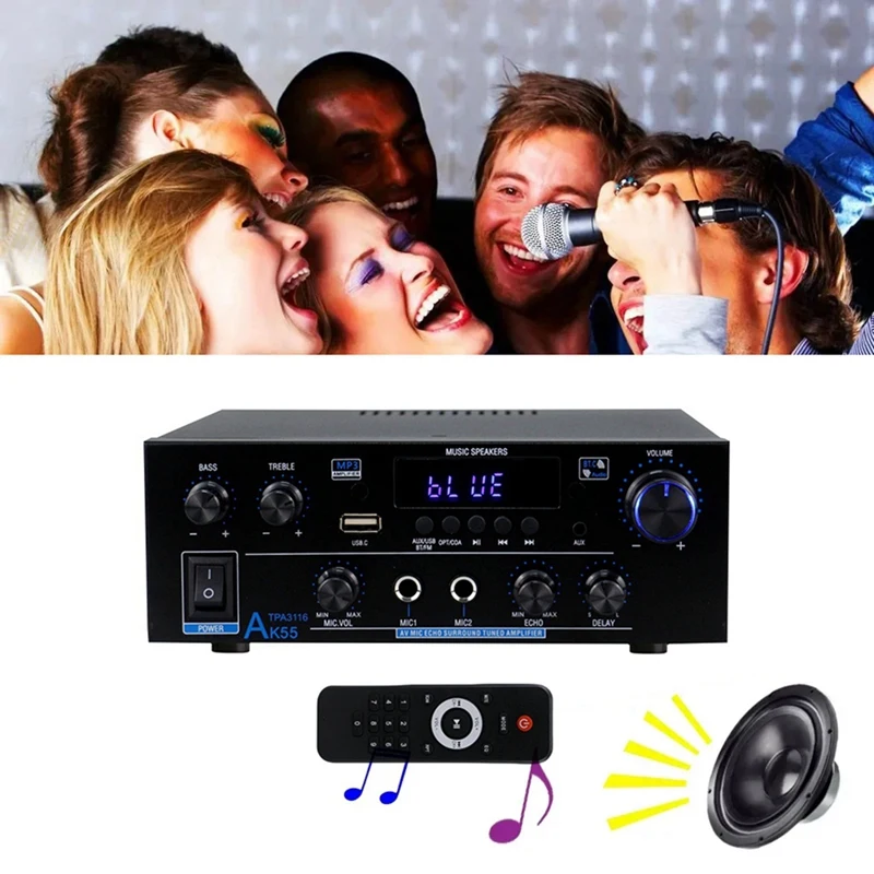 Домашний усилитель AK55 900 Вт Макс. 2,0 канала Номинание Bluetooth Аудио Hi-Fi AMP Музыкальный плеер для караоке Вилка европейского стандарта