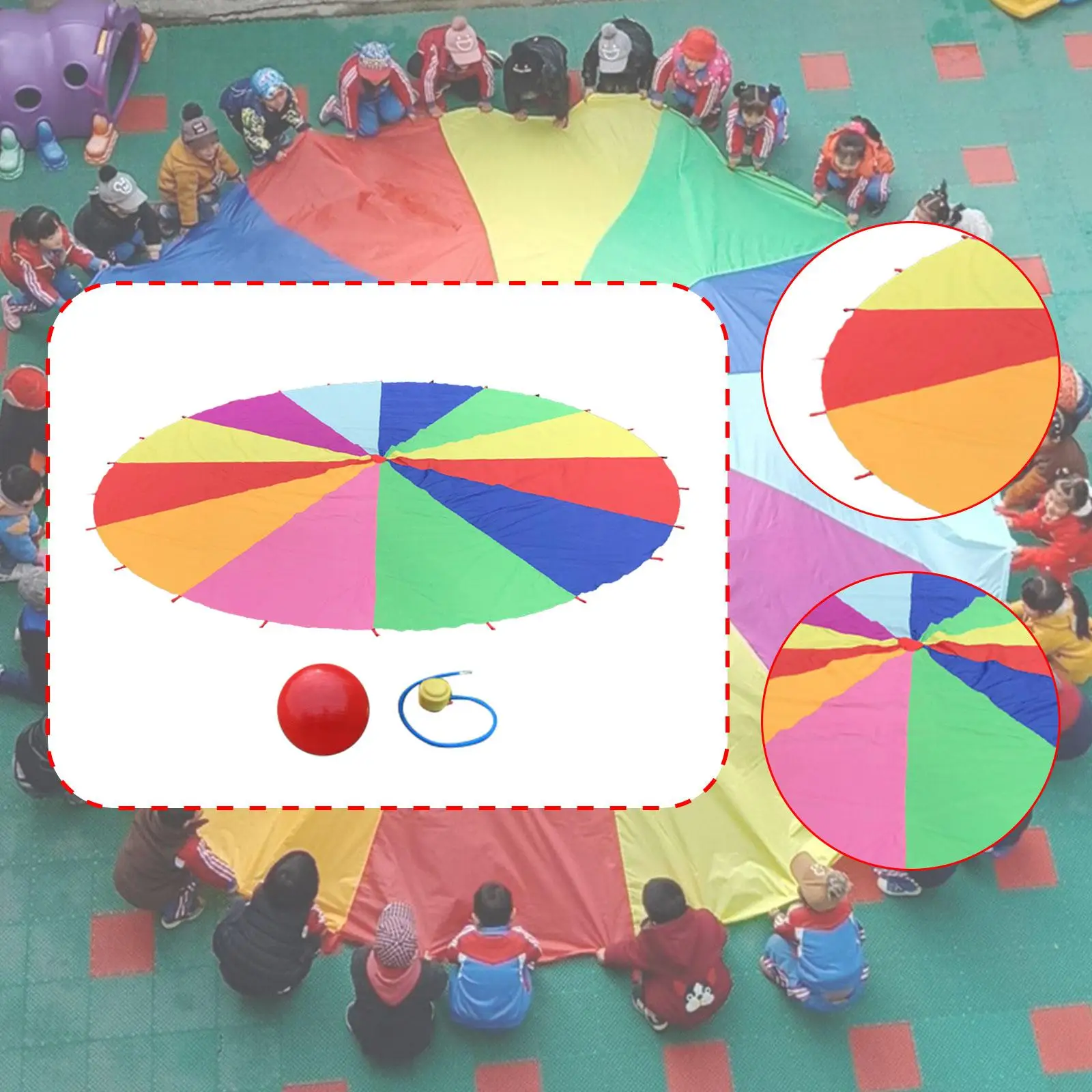 

Rainbow Umbrella Beach Team Game with Ball Multi Person Collaboration Sensory Integration Development Rainbow Parachute for Kids