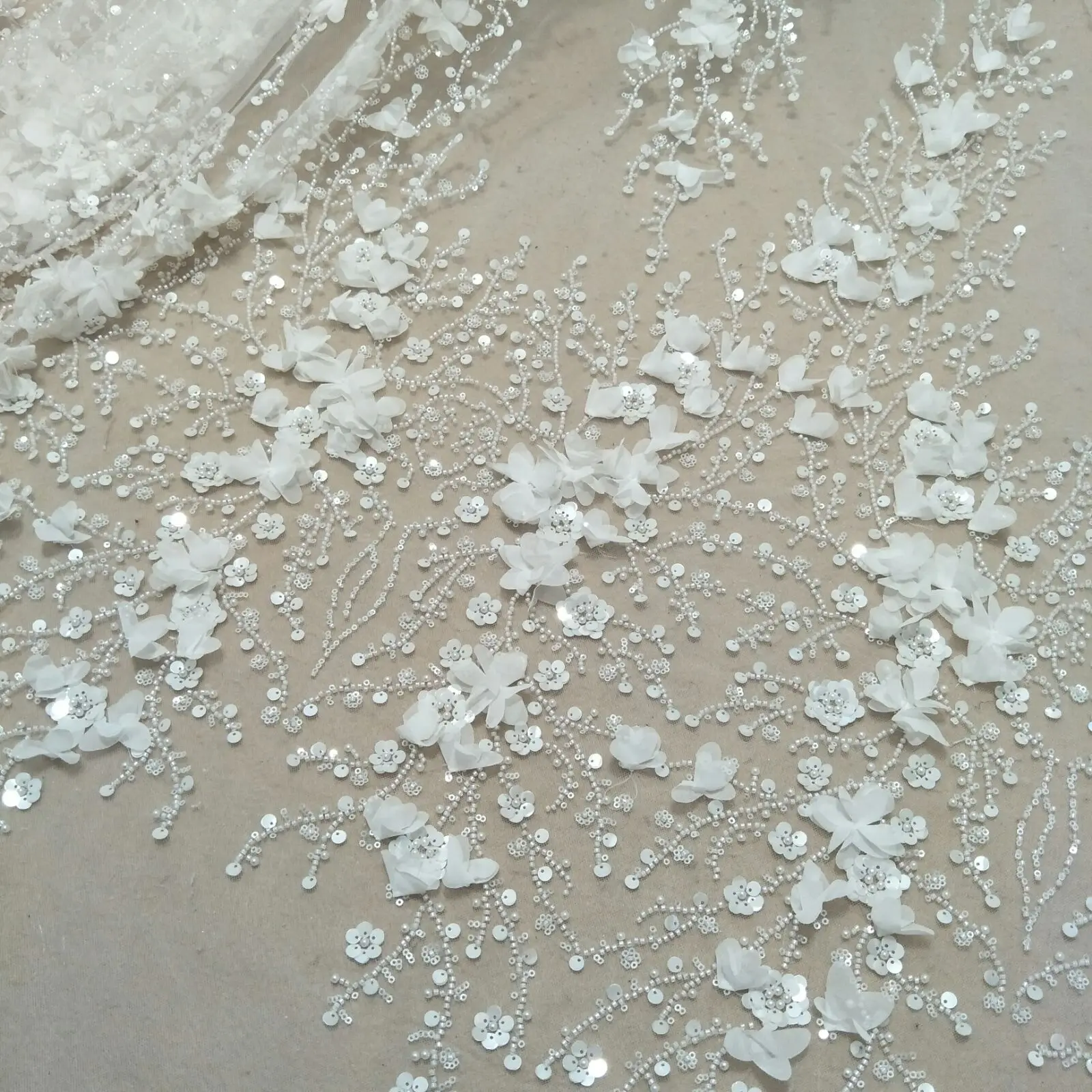 sparkly wedding gown dress lace fabric beading lace fabric 130cm width dress lace fabric sell by yard