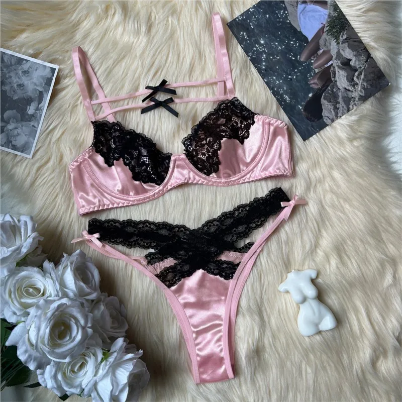 Sexy lingerie set Cute pink women\'s lace bra and thong bra set women fancy underwear 18 promotions 99% sales xxx Sex shop fetish