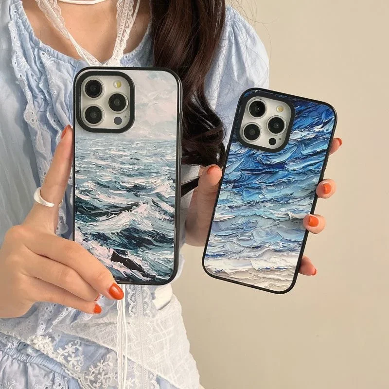 

Ocean Oil Painting 2.0 Acrylic Black Border Phone Case Cover for IPhone 11 12 13 14 15 Pro Max Case