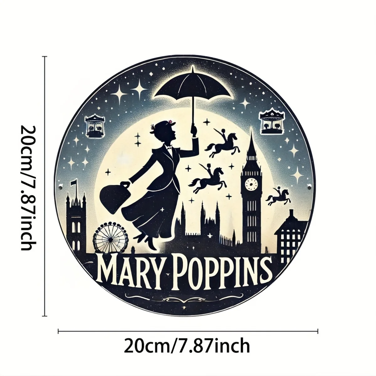 لوحة فنية جدارية مستديرة من الألومنيوم من Vintage Mary Poppins - ديكور متين وسهل التعليق للمنزل والحديقة والمقهى والمزيد #4