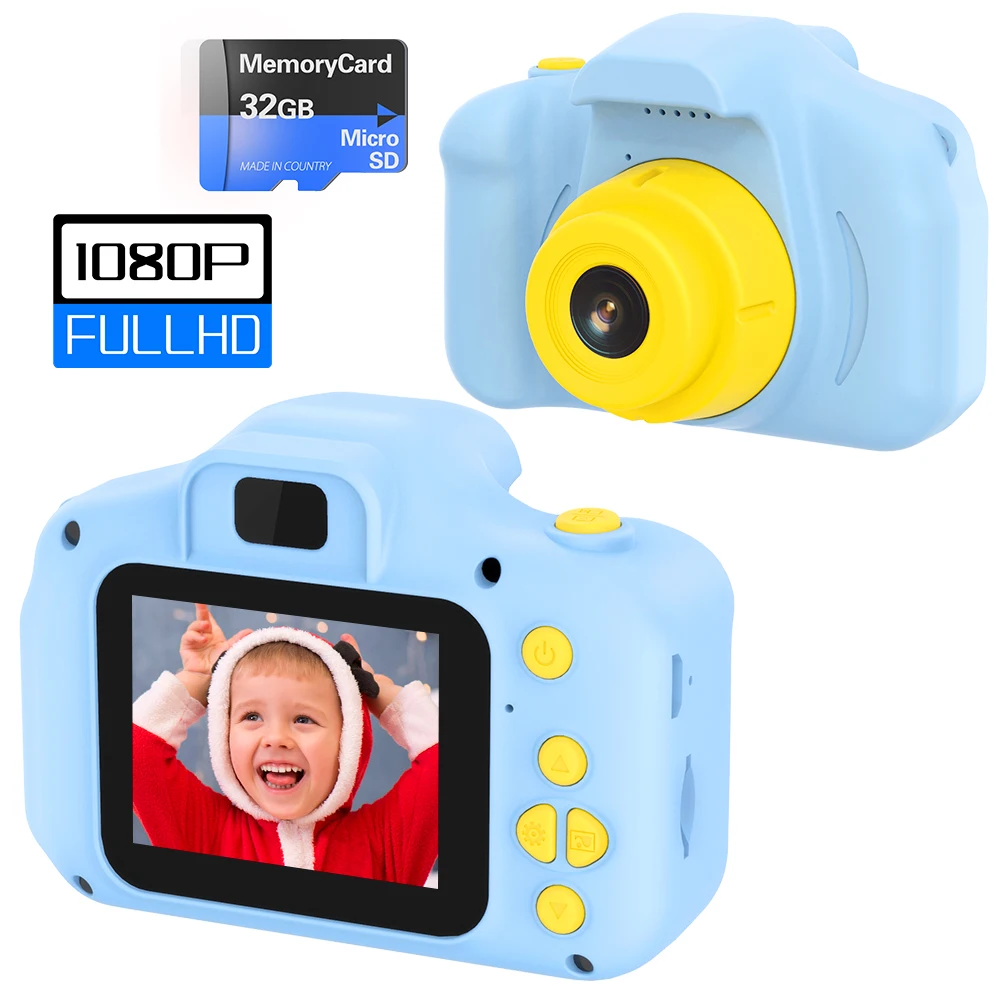 Cámara para niños 1080P HD Cámara digital para niños pequeños Pantalla de 2,0 pulgadas Tarjeta SD de 32 GB Cámara para niños para niños de 3 4 5 6 7 años Regalo