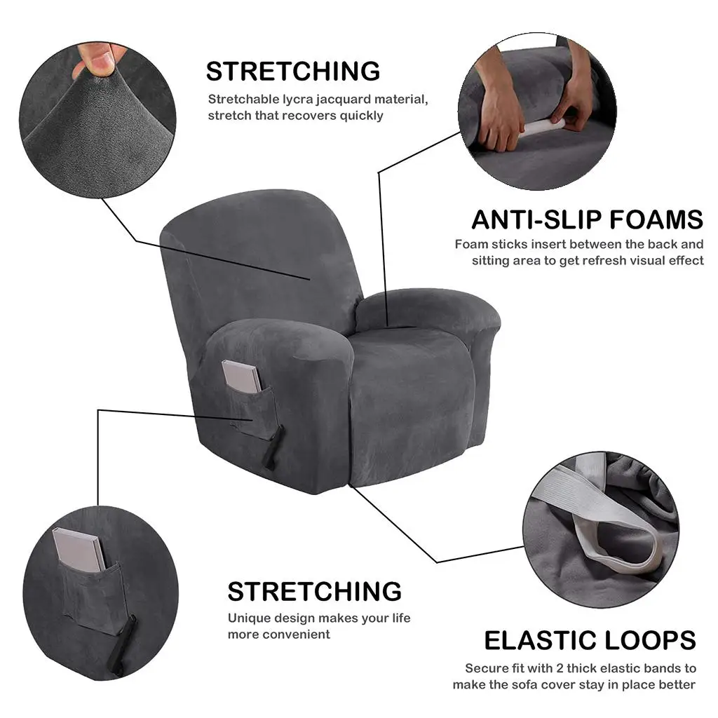 Reclining Couch Slip Cover Stretch Polyester Single Chair Sofa Protector with Anti Slide Foam Stick for Home