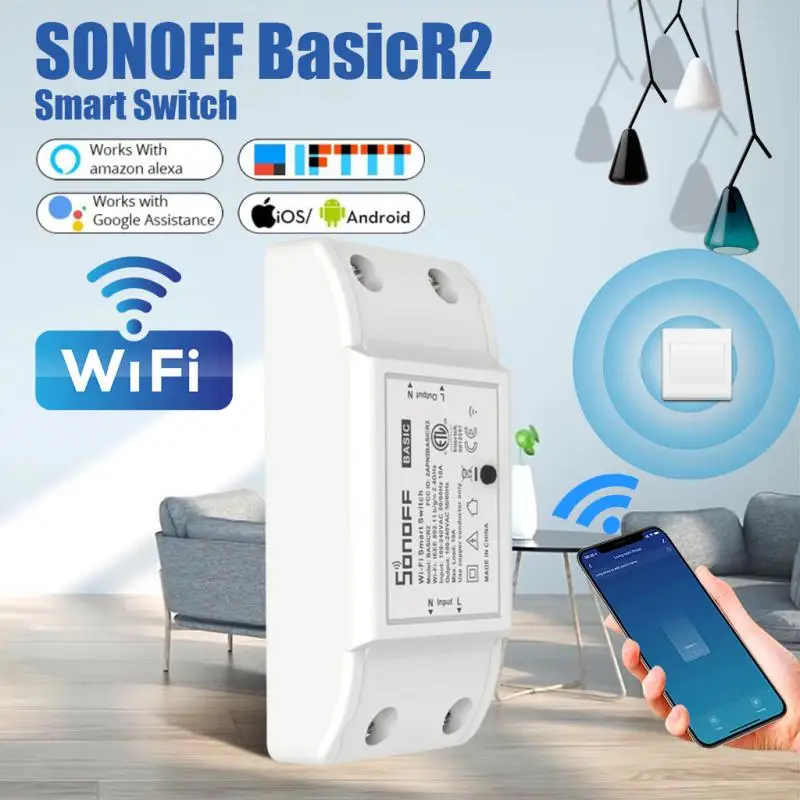 SONOFF-enchufe inteligente con Wifi para el hogar, interruptor de luz con control remoto inalámbrico, funciona con Google y Alexa, BasicR2