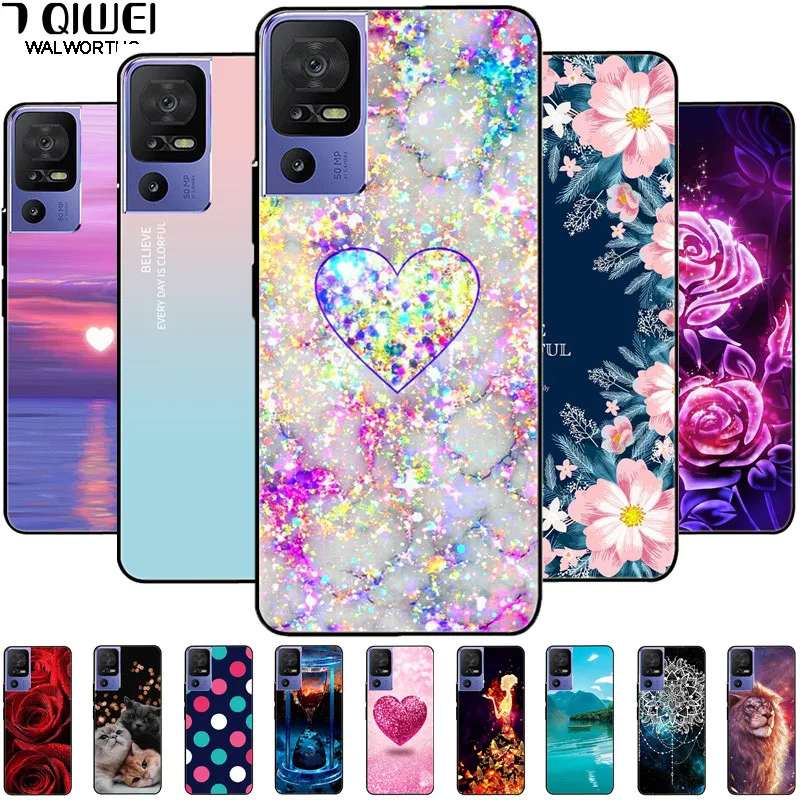 Phone Cover For TCL 40 SE Case 6.75\'\' Silicone Lovely Black Bumper Lion Soft TPU Coque for TCL 40SE Funda for TCL40SE Protector