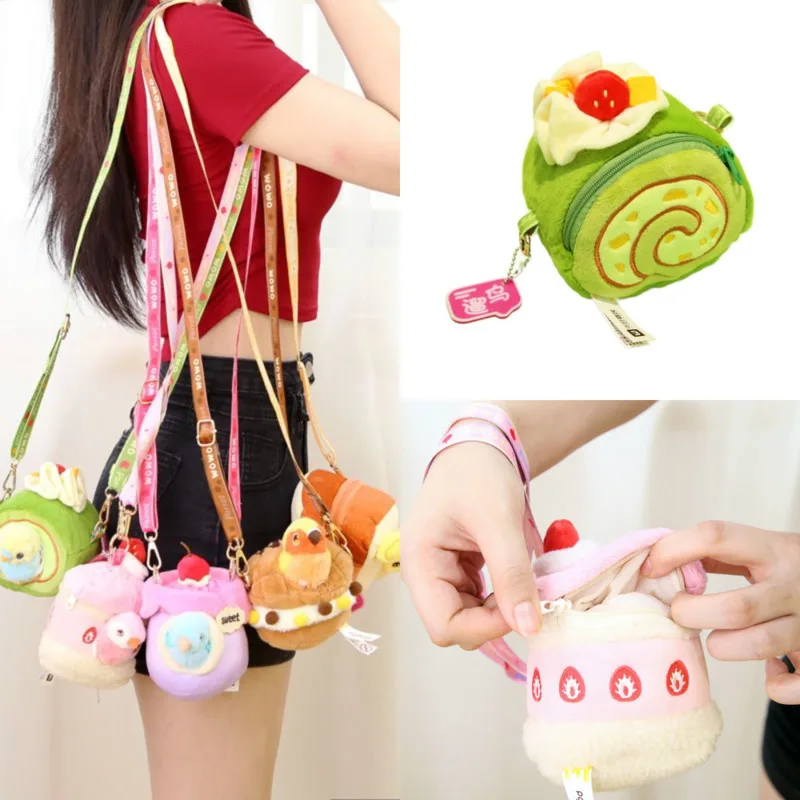 Cake Crossbody Bag Y2K Parrot Bird Doll Kawaii Japan Change Crossbody Bag Food Cute Cartoon Soft Cute Mouth Red Envelope Gift