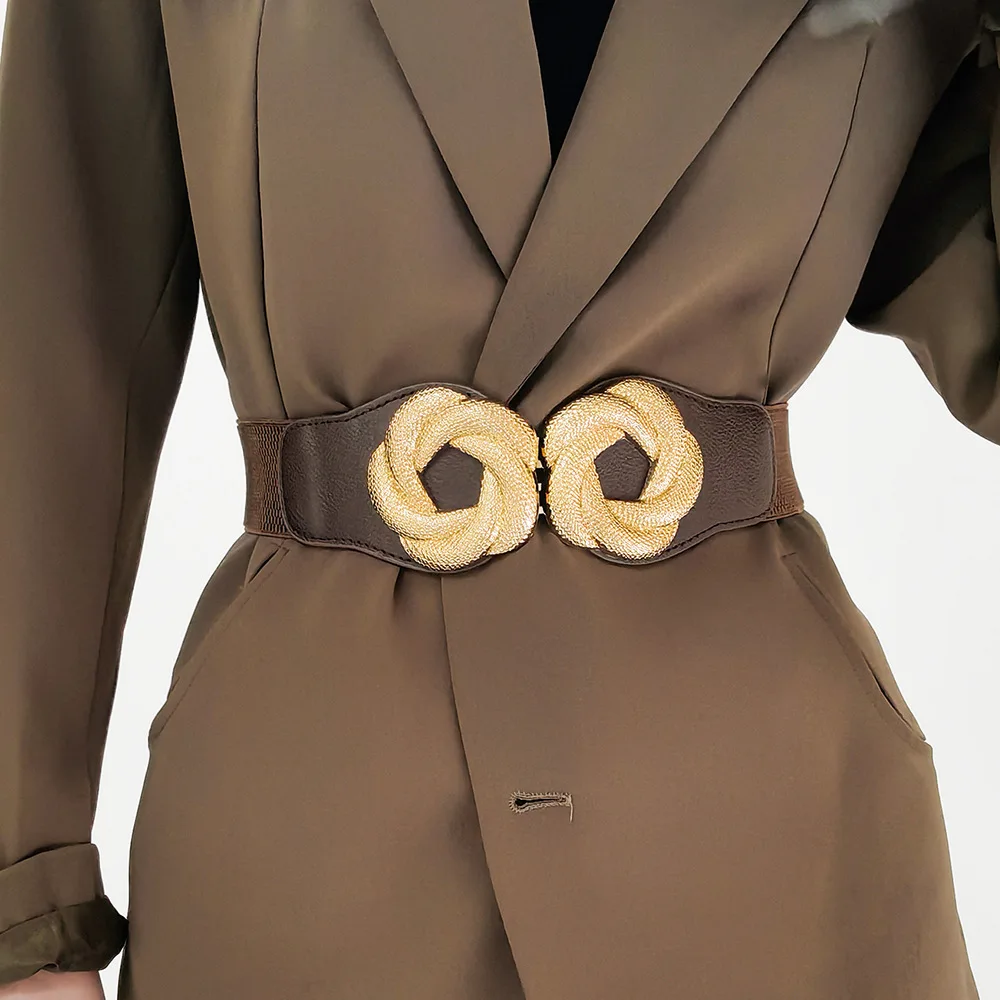 Ladies Fashion Wide Belt Coat Sweater Dress Elastic Waist Seal Corset Belts for Women Luxury Flower Buckle Female Waistband