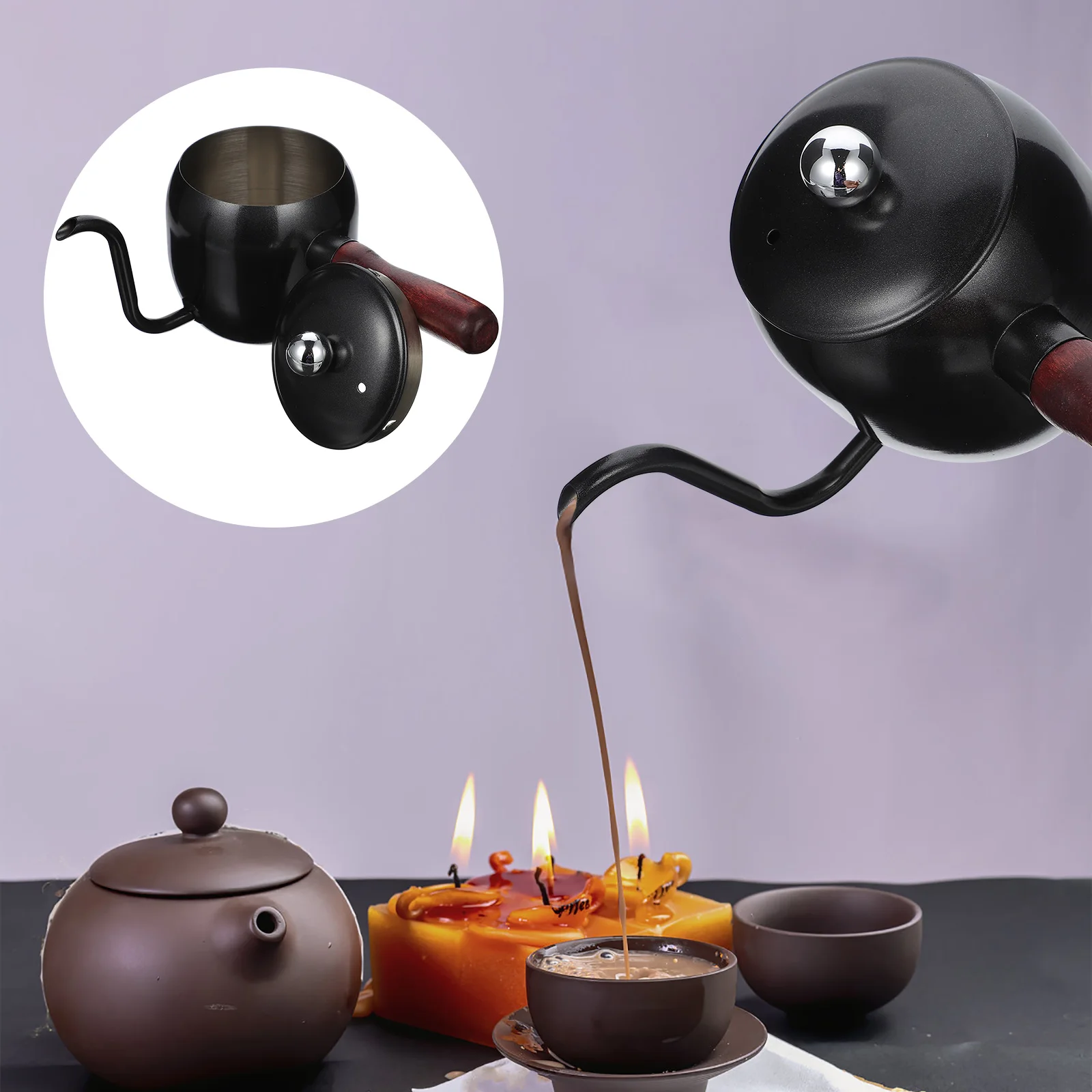 

1Pcs Stainless Steel Hand Brewing Coffee Kettle Long Mouth Coffee Pot Wood Handle Non Slip Anti Scald Indoor Kitchen Cafe