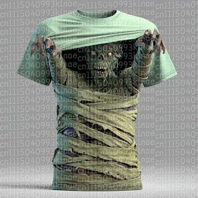 3D-Skelett-Rippenkorb, passende Familien-Outfits, T-Shirt mit optischer Illusion, Horror-Schädel mit Blut, Partykleidung für Feiertage. – Detail 1