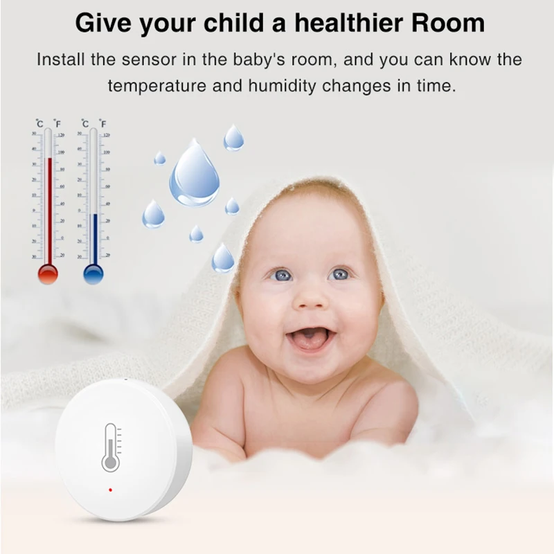 BSEED Tuya Smart ZigBee 3.0 Smart Temperature And Humidity Sensor No Battery Powered Security With Tuya Smart Life App Alexa