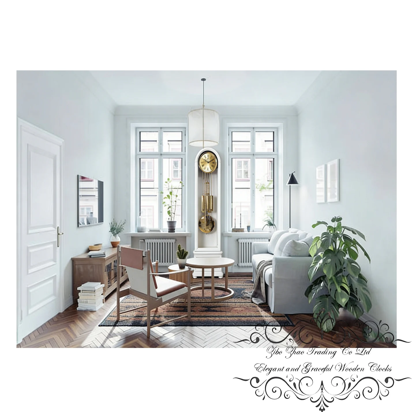 Solid Real Wood Mechanical Grandfather Clock With Hourly Chime Antique Style Bohemian Design For Dining Room Accent