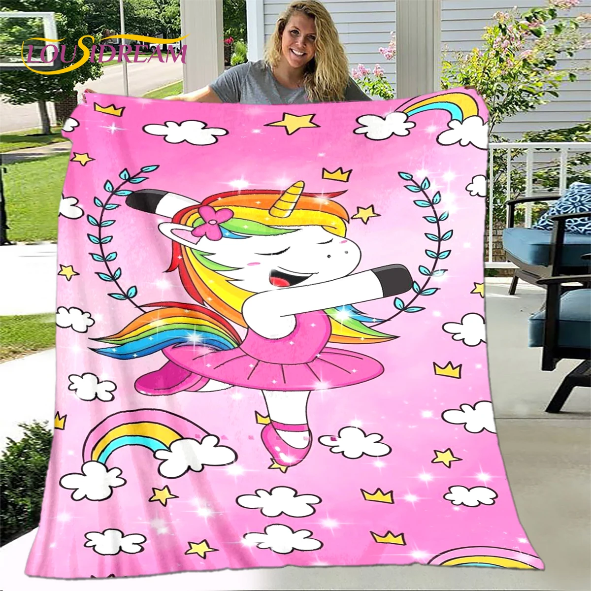 Cartoon Cute Unicorn Blanket,Flannel Blanket Throw Blanket,Children's Warm Blanket for Living Room Bedroom Beds Sofa Travel Gift