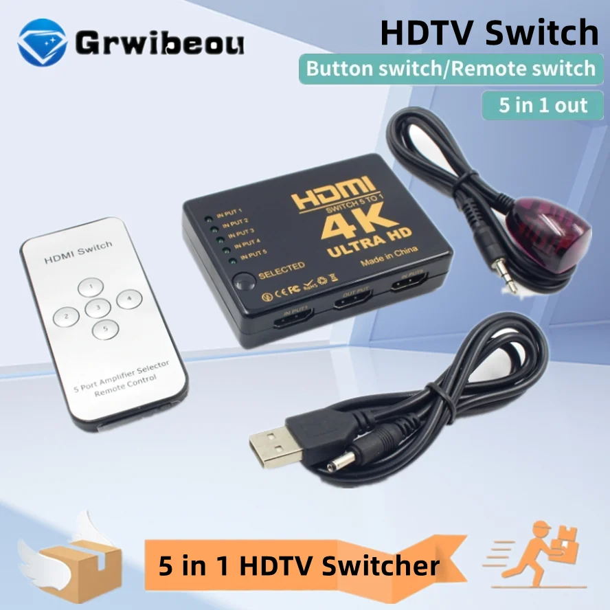 

HDMI-compatible Switch 4K Switcher 5 In 1 Out Full HD 1080P Video Cable Splitter 1x5 Hub Adapter Converter For TV Box HDTV PC