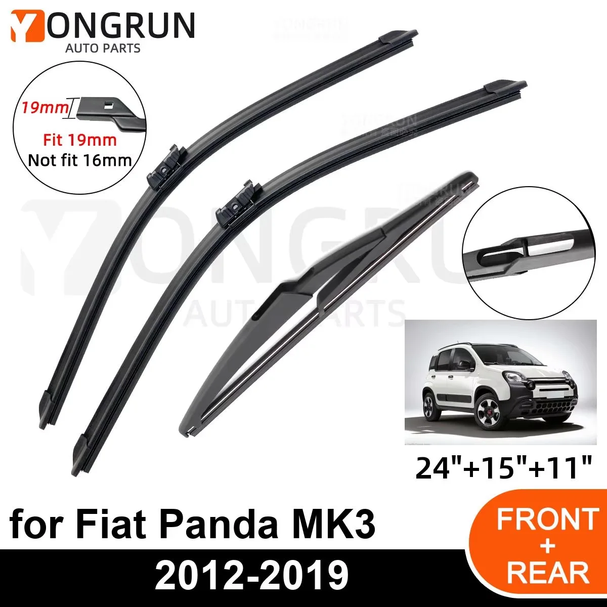 

YONGRUN Car Wiper For Fiat Panda Mk3 2012-2019 Front Rear Windshield Four Seasons Durable Accessories 2012 2013 2014 2018 2019
