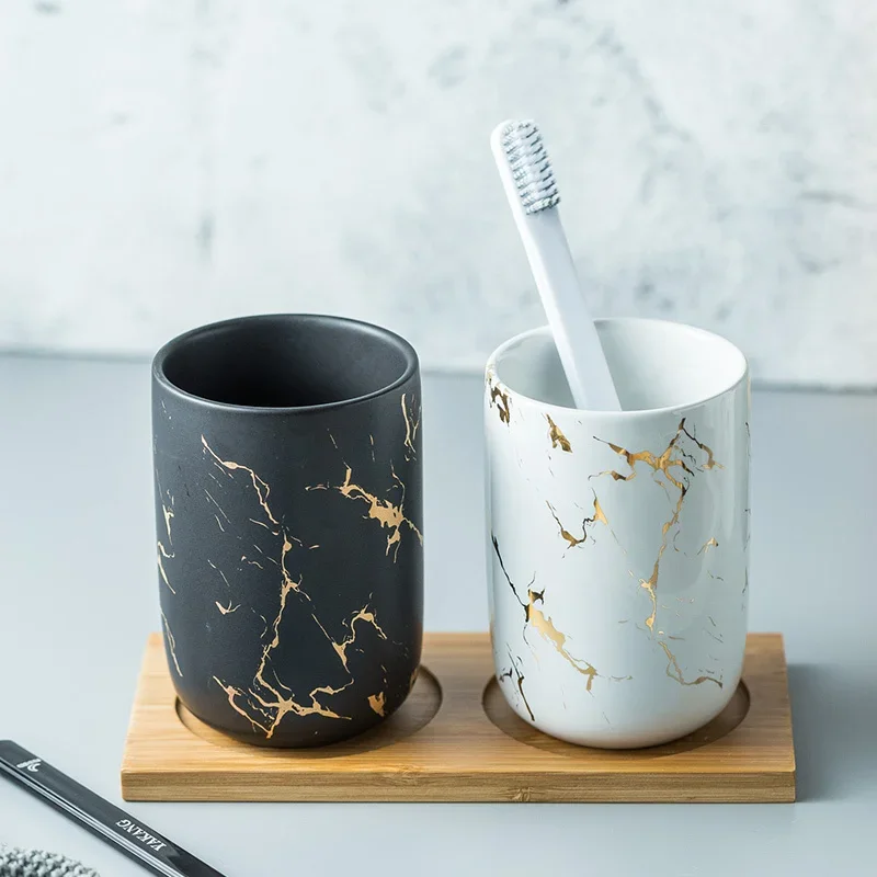 Bathroom Accessories Set Black Gold Marble With Toothbrush Holder Lotion Dispenser Soap Dish Tumbler Home Organizer - view 4