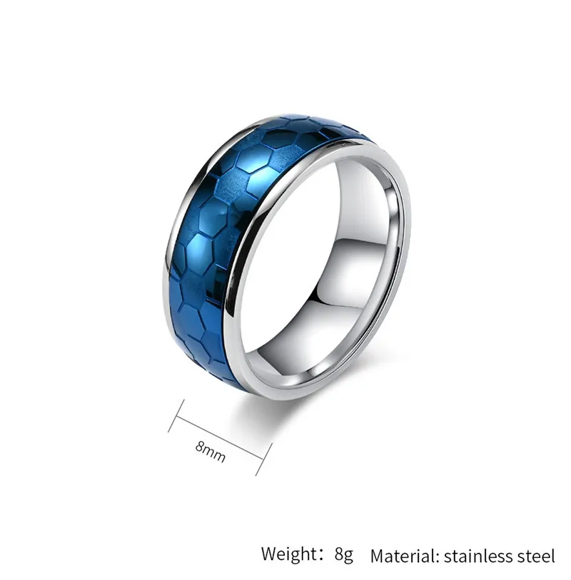 Men's 8mm Stainless Steel Ring Rotatable Football Soccer Pattern Wedding Engagement Bands Fashion Sport Jewelry For Boys Friends