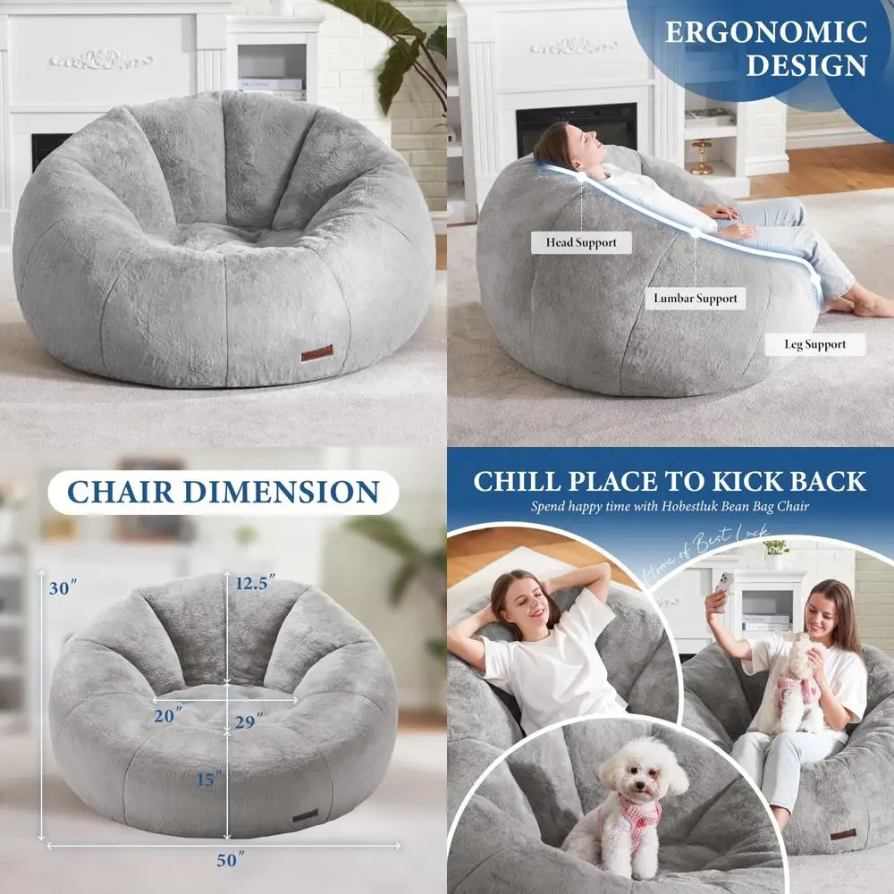 

Large Comfortable Bean Bag Couch for Adults - Spacious Stuffed Sofa Chair Ideal for Relaxation
