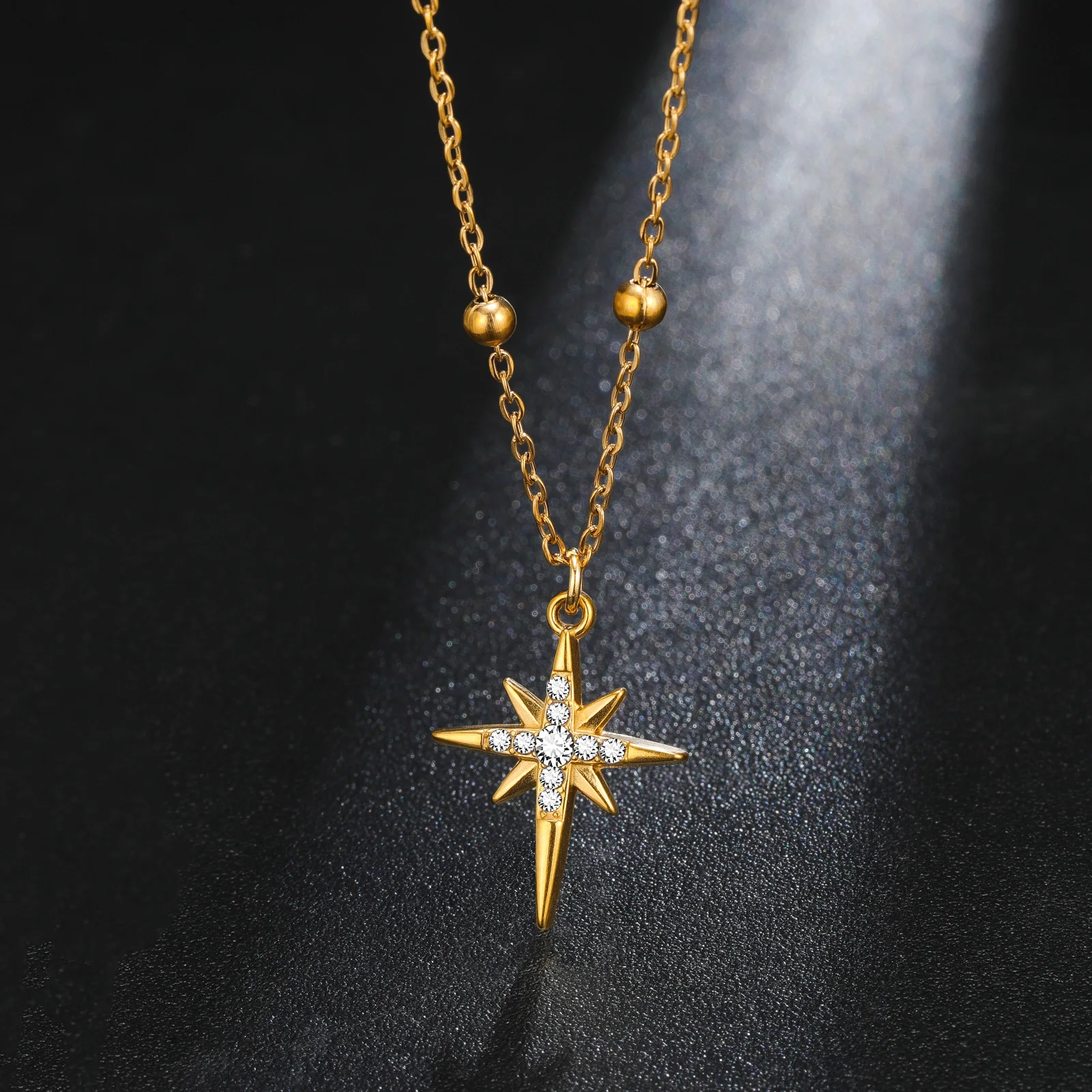 1PC Inlaid Zircon North Star Pendant Necklace Stainless Steel Celestial Symbol Men Women Necklace Bohemian Jewelry Gift