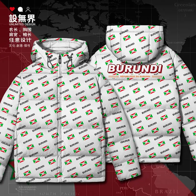 Burundi Burundian BDI country flag White duck down Jackets fashion Design Casual printing clothes Outdoor new down coat Winter