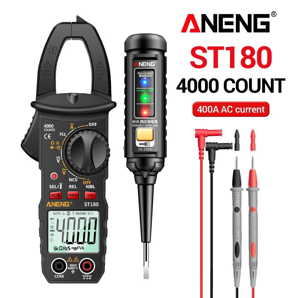 ANENG ST180 Digitale Stroomtang Multimeter AC/DC Spanningstester + B15 Inductie Tester Pen Professionele Elektricien Kit Tools