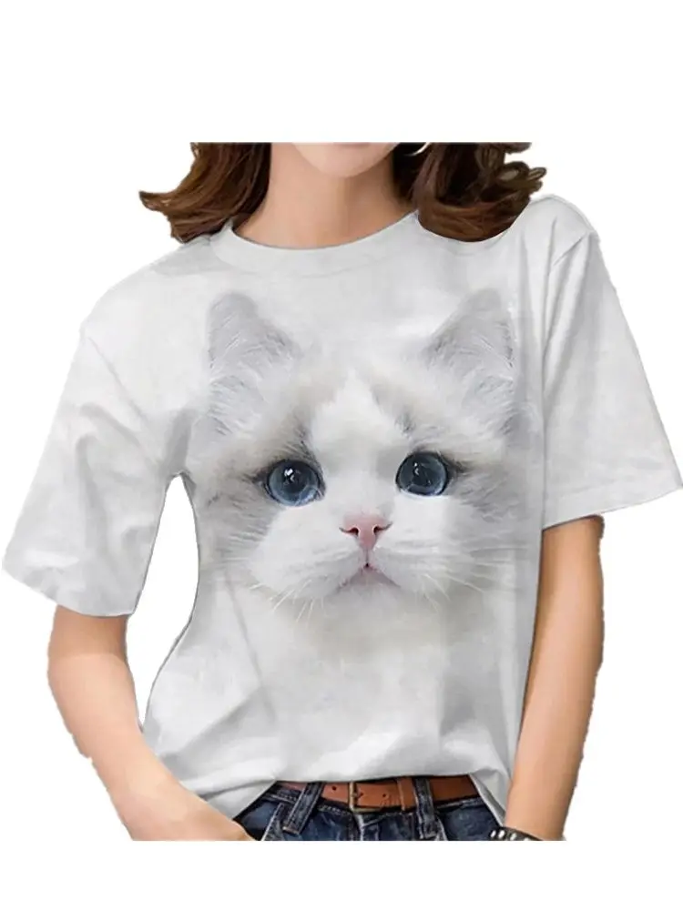 2023New Women's T-shirts For Girls 3D Print Cat Graphic  Summer Fashion Casual Street Short Sleeve Tops Tees Women's Y2k Clothes