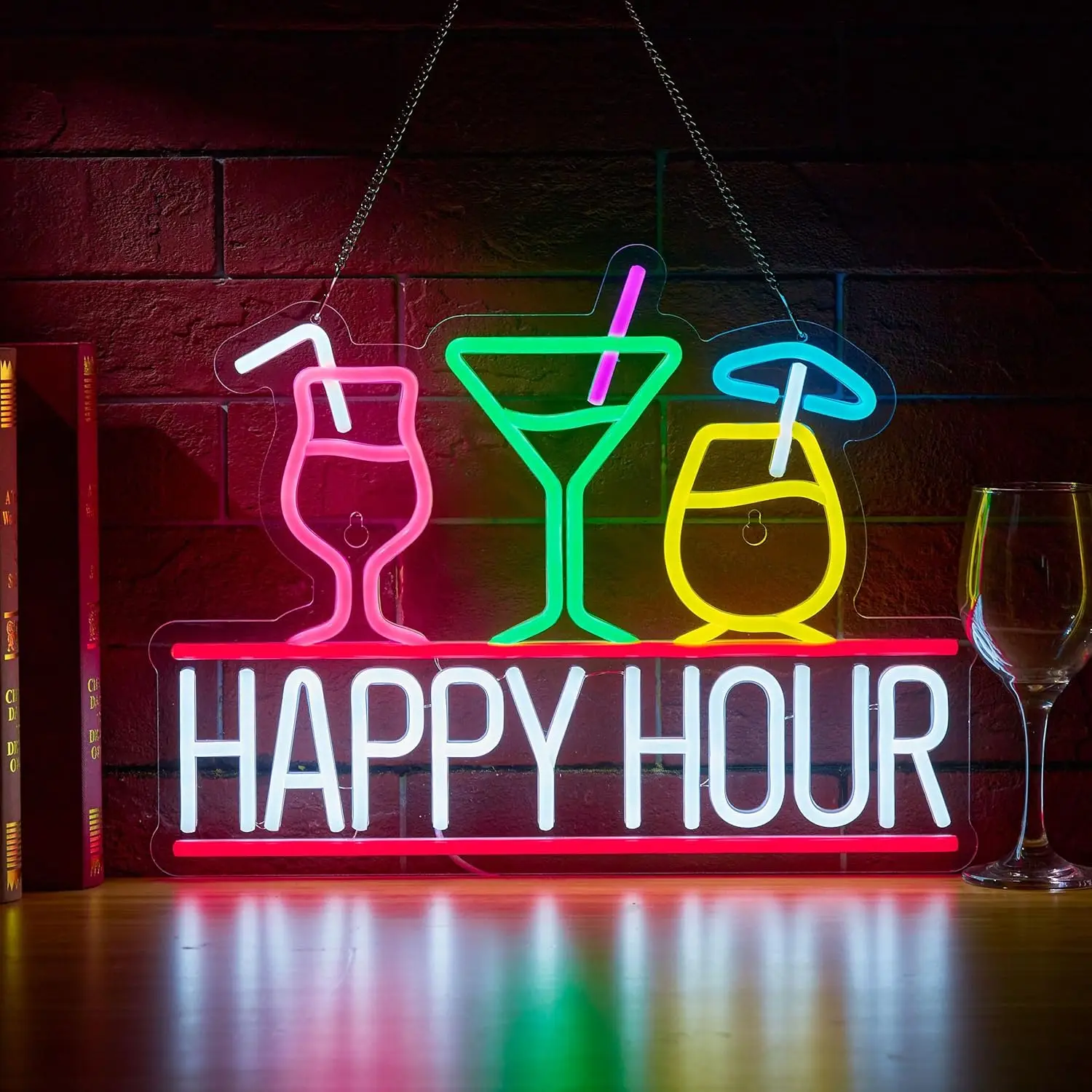 Happy Hour LED Neon Sign for Wall Decor Beer Bar 5/12V USB with Dimmable Switch Light for Bar Pub Man Cave Party Club Decor