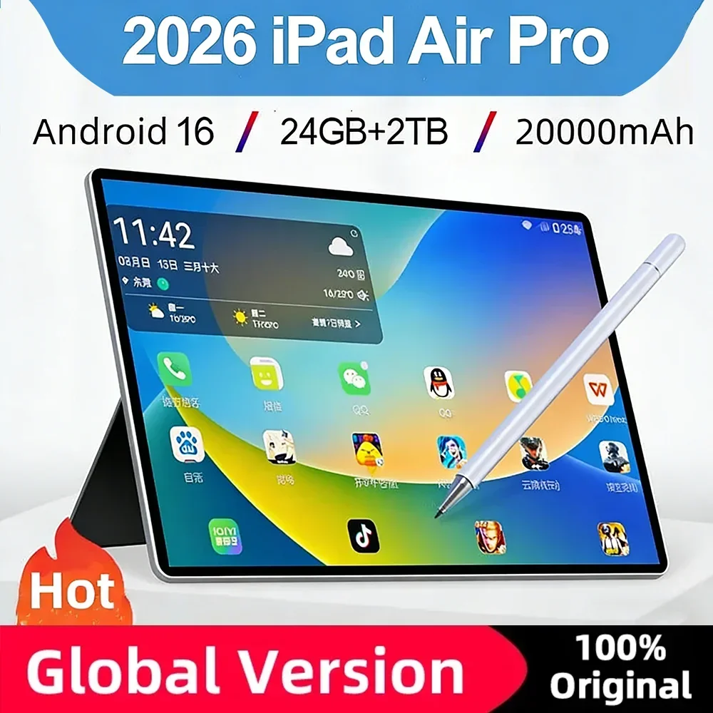 Tablette originale iPad Air Pro 11 pouces 24 Go + 2 To, tablette PC Snapdragon 8 Gen 3 Android 16, téléphone double carte SIM, 20000 mAh, Wifi 5G
